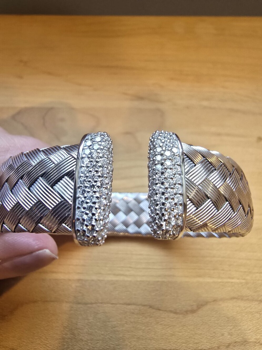 JCM CZ Sterling Silver Pave Crystal Woven Cuff Bracelet